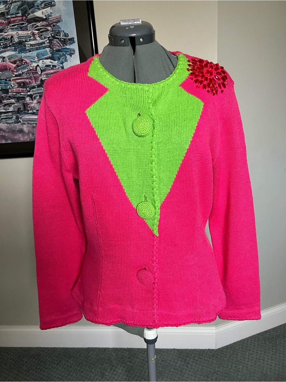 Michael Simon M fitted beaded sweater cardigan.